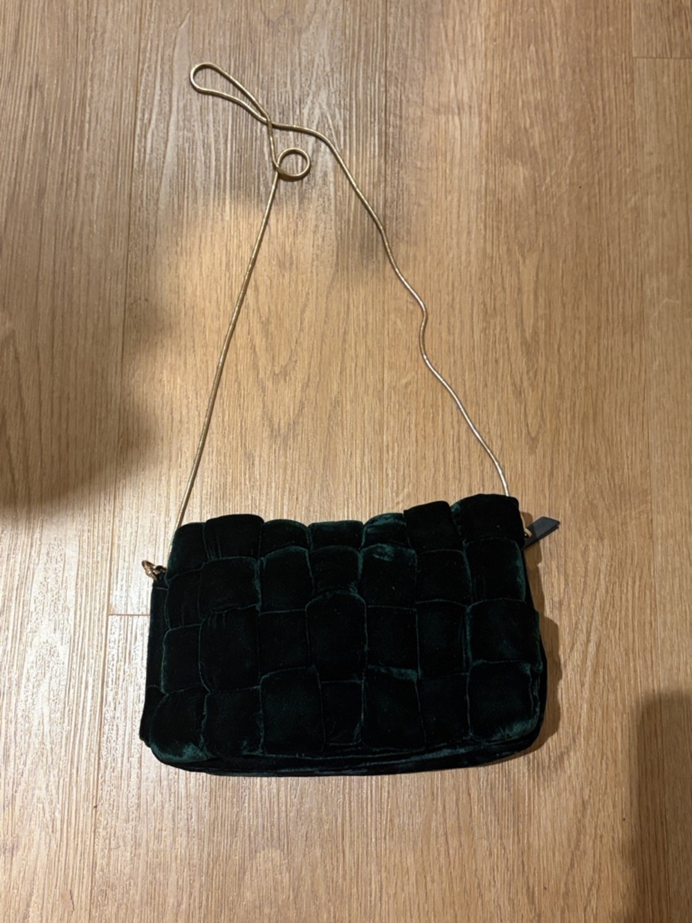& Other Stories Dark Green Velvet Woven Crossbody with Gold Chain